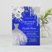 Silver Tropfens, Dress Rose Royal Blue Quinceanera Einladung (Stehend Vorderseite)
