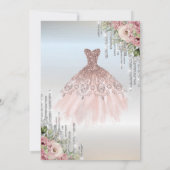 Silver Tropfens, Dress Rose Silver Quinceanera Einladung (Rückseite)