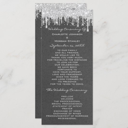Silver Tropfens Event Wedding Program Formal Gray Programm (Vorne/Hinten)
