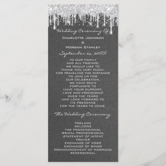 Silver Tropfens Event Wedding Program Formal Gray Programm (Vorderseite)