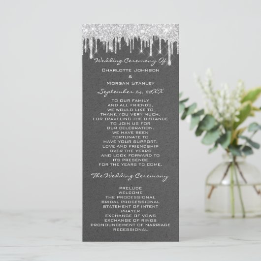 Silver Tropfens Event Wedding Program Formal Kraft Programm (Stehend Vorderseite)