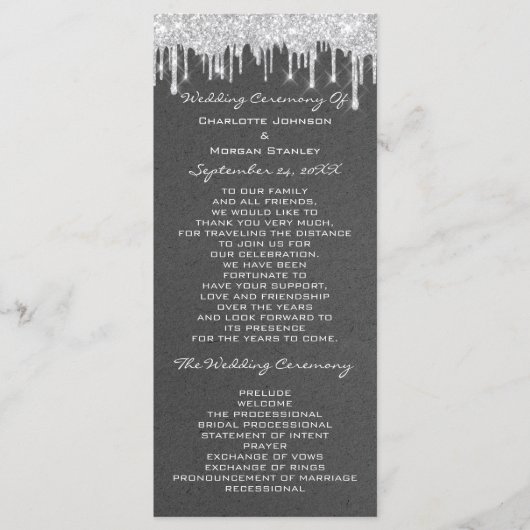 Silver Tropfens Event Wedding Program Formal Kraft Programm (Vorderseite)