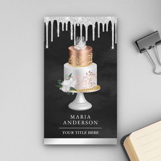 Silver Tropfens Floral Cake Black Pastry Koch Bäck Visitenkarte