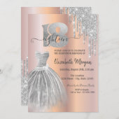 Silver Tropfens Glitzer Dress Rose Gold 18. Geburt Einladung (Vorne/Hinten)