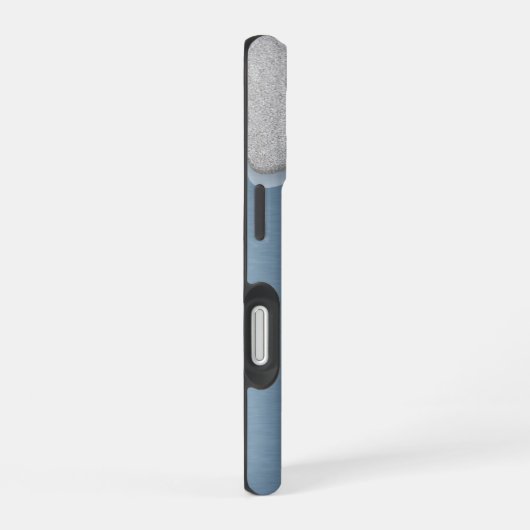 Silver Tropfens Monogram Blue Metallic iPhone 16 Hülle (Rechte Seite)