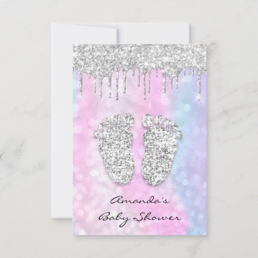 Silver Tropfens Pink Blue Baby Girl Duschvorhang Einladung (Rückseite)