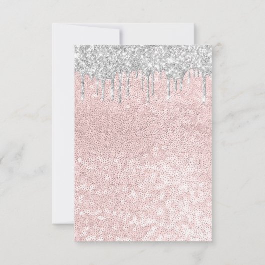 Silver Tropfens Pink Wedding Bridal Sweet 16. Einladung (Rückseite)