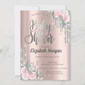 Silver Tropfens Rose Gold Floral Baby Dusche Einladung (Vorderseite)