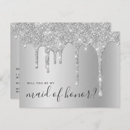 Silver Tropfens werden Sie meine Trauzeugin sein Einladungspostkarte (Vorne/Hinten)