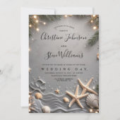 Silver Tropical Beach Starfish Coupels Hochzeit Einladung (Vorderseite)