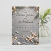 Silver Tropical Beach Starfish Coupels Hochzeit Einladung (Stehend Vorderseite)