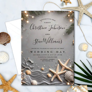 Silver Tropical Beach Starfish Coupels Hochzeit Einladung