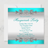 Silver Türkise Blue Masquerade Party Einladung (Rückseite)