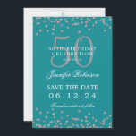 Silver Turquoise 50 Geburtstag Rett Datum Confetti Einladung<br><div class="desc">Elegantes "50th Birthday Party" Design mit Imitats Glitzer Konfetti und Details Text. Einfach zu bedienen und leicht zu personalisieren. Bestelle noch heute!</div>