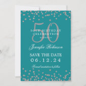 Silver Turquoise 50. Geburtstag Rett Datum & Detai Einladung (Vorderseite)