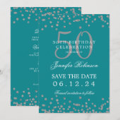 Silver Turquoise 50. Geburtstag Rett Datum & Detai Einladung (Vorne/Hinten)