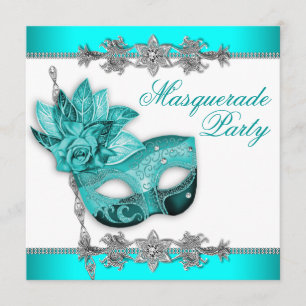 Silver Turquoise Blue Masquerade Party Einladungen