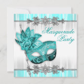 Silver Turquoise Blue Masquerade Party Einladungen (Vorderseite)