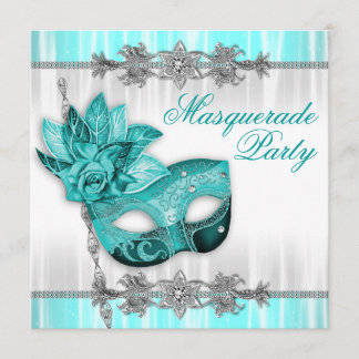 Silver Turquoise Blue Masquerade Party Einladungen