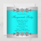 Silver Turquoise Blue Masquerade Party Einladungen (Rückseite)