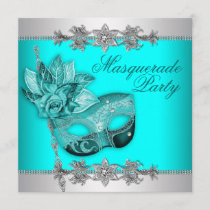 Silver Turquoise Blue Masquerade Party Einladungen