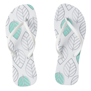 Silver & Turquoise Chic & Modern Leaf Design Badesandalen