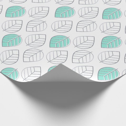 Silver & Turquoise Chic & Modern Leaf Design Geschenkpapier (Ecke)