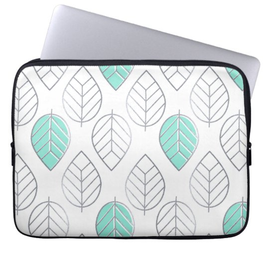 Silver & Turquoise Chic & Modern Leaf Design Laptopschutzhülle (Vorderseite)