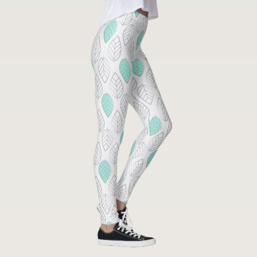 Silver & Turquoise Chic & Modern Leaf Design Leggings (Rechts)