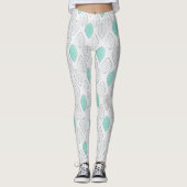 Silver & Turquoise Chic & Modern Leaf Design Leggings (Vorderseite)