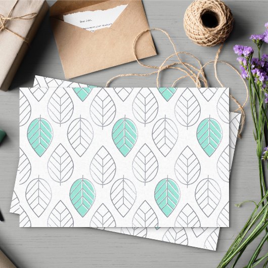 Silver & Turquoise Chic & Modern Leaf Design Seidenpapier