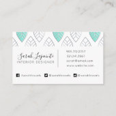 Silver & Turquoise Chic & Modern Leaf Muster Visitenkarte (Rückseite)