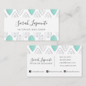 Silver & Turquoise Chic & Modern Leaf Muster Visitenkarte (Vorne/Hinten)