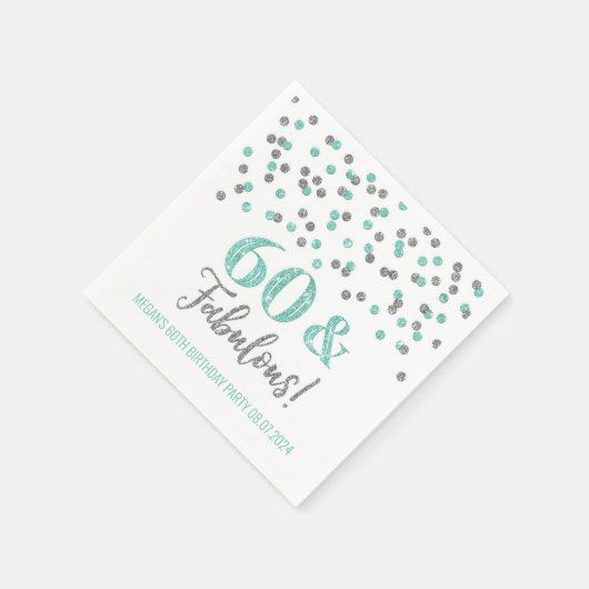 Silver Turquoise Confetti 60 & Fabulous Serviette (Ecke)