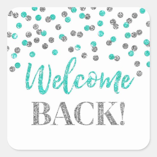 Silver Turquoise Confetti Rücken-Aufkleber Quadratischer Aufkleber (Vorderseite)