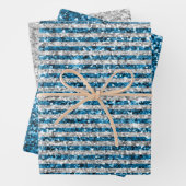 Silver Turquoise Glitzer Streifen Geschenkpapier Set (Beispiel)