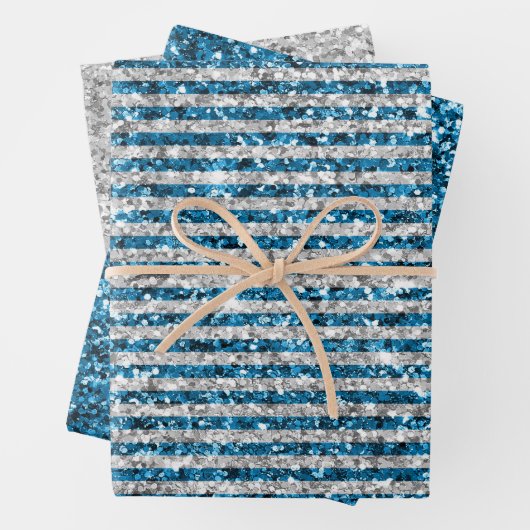 Silver Turquoise Glitzer Streifen Geschenkpapier Set (Beispiel)