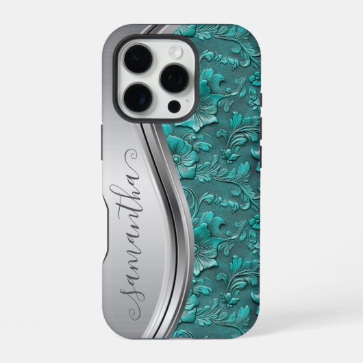 Silver Turquoise Imitats Toolted Leather Cowgirl iPhone Hülle (Rückseite)