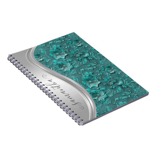 Silver Turquoise Imitats Toolted Leather Cowgirl Notizblock (Rechte Seite)