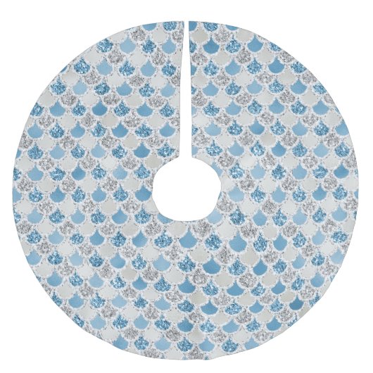 Silver Turquoise Pearl Glitzer Mermaid Polyester Weihnachtsbaumdecke (Vorderseite)