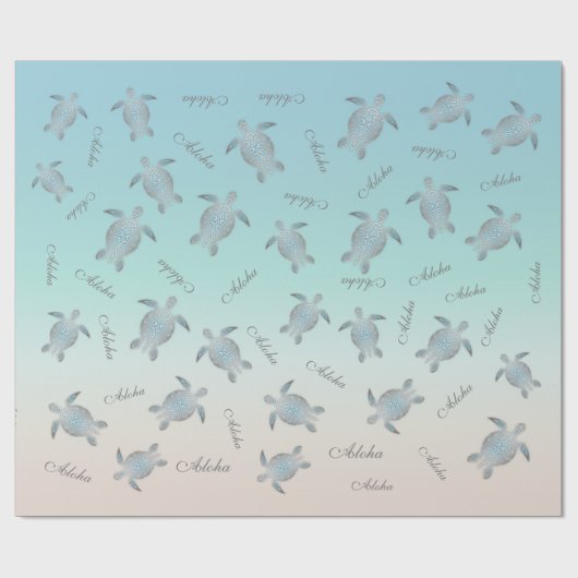 Silver Turquoise Sea Turtles Aloha Coastal Geschenkpapier (Flach)