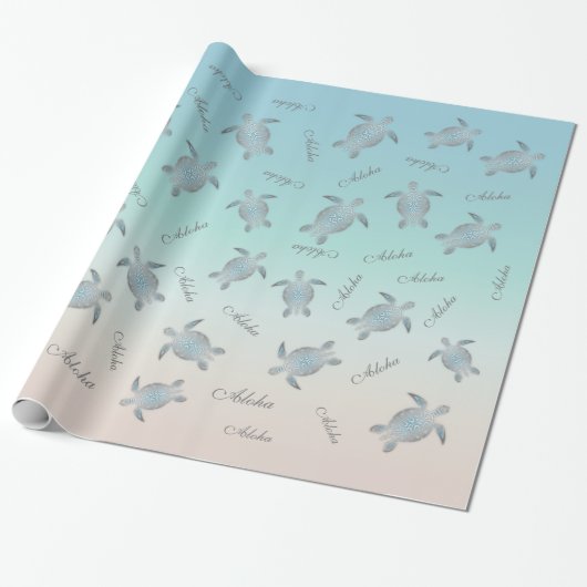 Silver Turquoise Sea Turtles Aloha Coastal Geschenkpapier (Ungerollt)