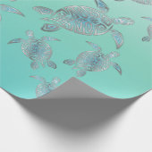 Silver Turquoise Sea Turtles Coastgestelle Geschenkpapier (Ecke)