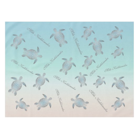 Silver Turquoise Sea Turtles Küstenmuster Tischdecke (Vorderseite (Horizontal))