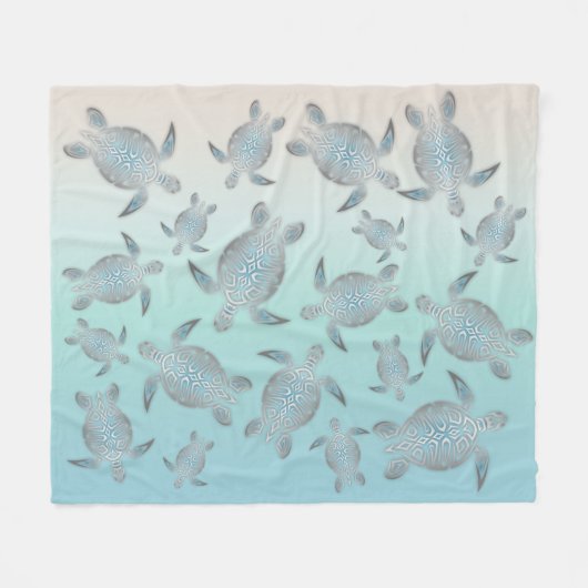 Silver Turquoise Sea Turtles Pattern Coastal Fleecedecke (Vorderseite (Horizontal))