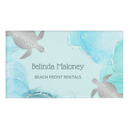 Silver Turtle Blue Ink Coastal  Namenschild