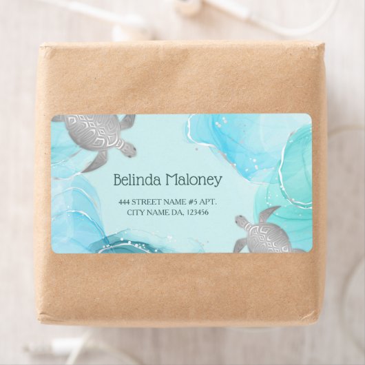 Silver Turtle Blue Ink Coastal QR Code (Insitu)