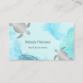 Silver Turtle Blue Ink Coastal QR Code Visitenkarte (Vorderseite)