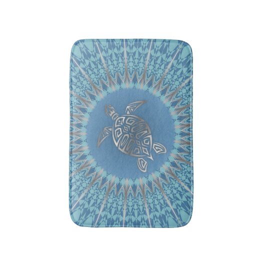 "Silver Turtle Radiance" | Tropical Mandala Badematte (Vorderseite Vertikal)