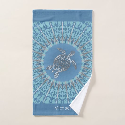 "Silver Turtle Radiance" | Tropical Mandala Handtuch (Handtuch)